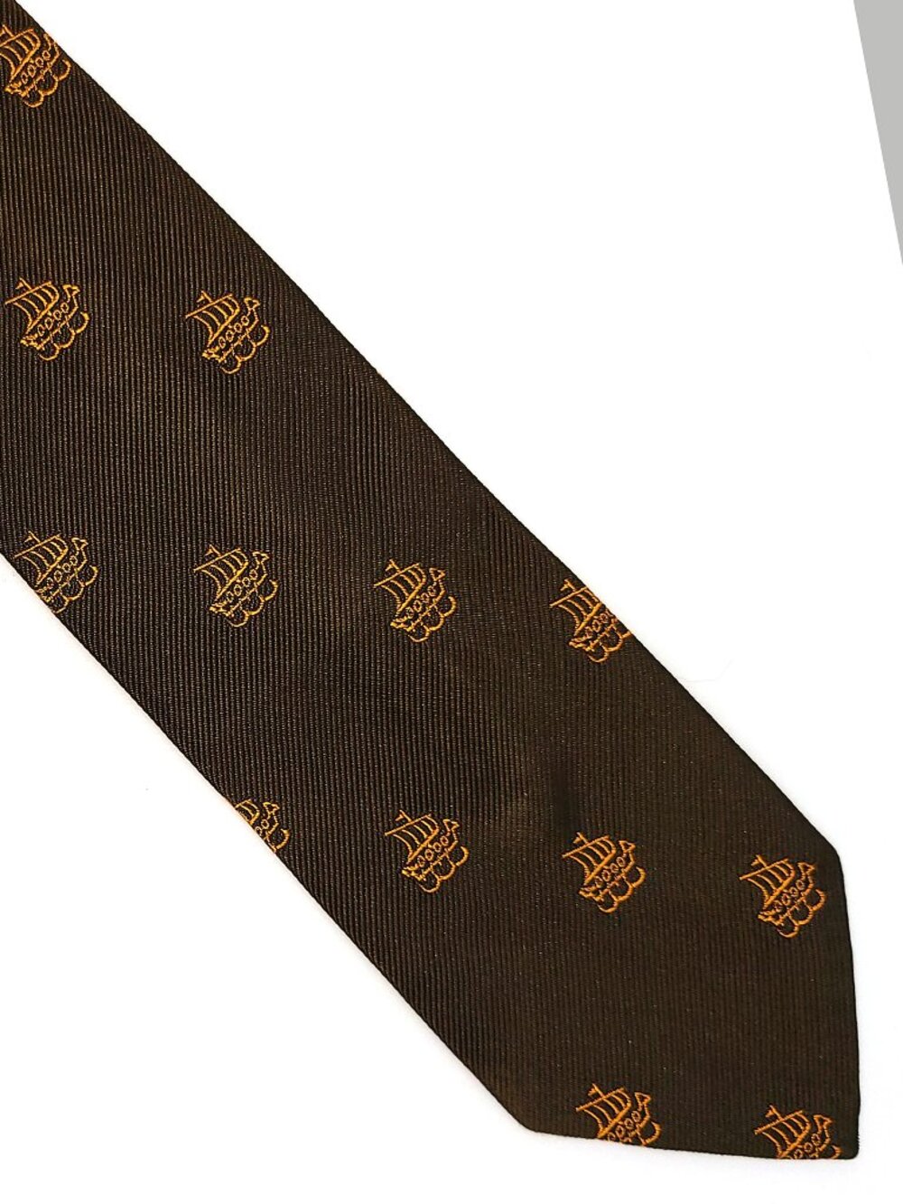 Vtg Resilio Brown Orange Viking Ships Repp Necktie Tie Toggery Shop San Diego